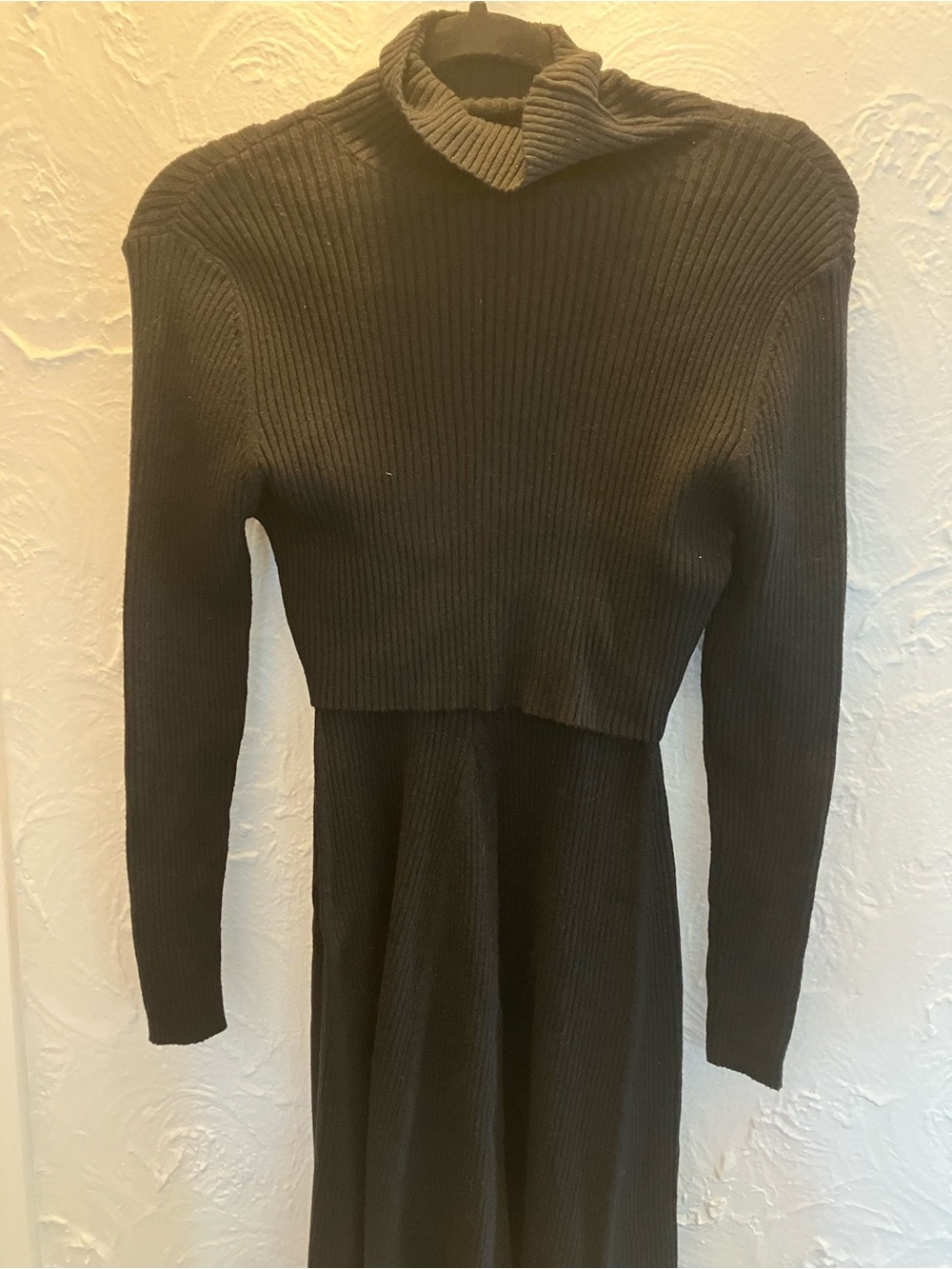 Two piece Long Sleeve Black Ribbed Turtleneck Midi Dress